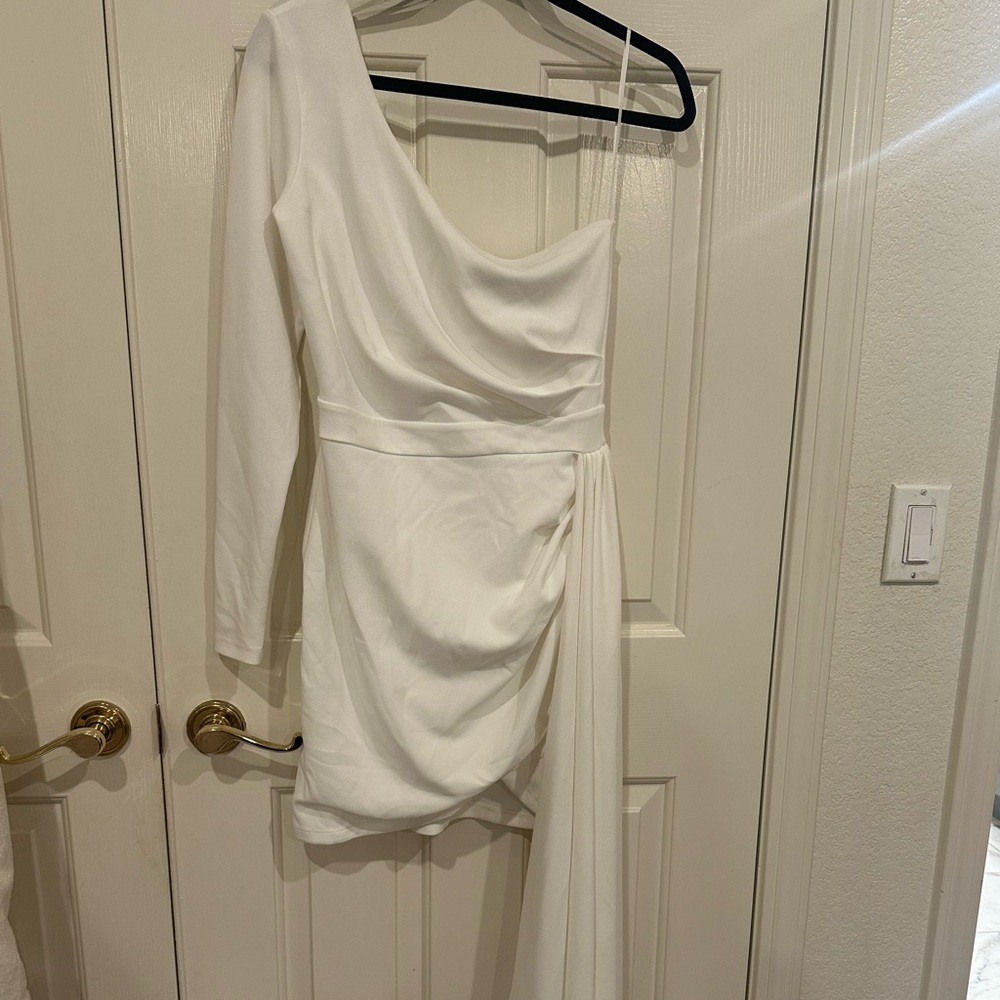 Windsor White One-Shoulder Draped Dress